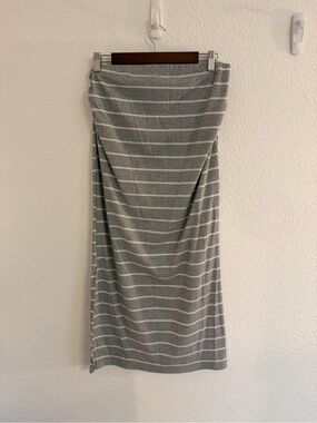Maternity Gray & White Striped Knit Midi Skirt